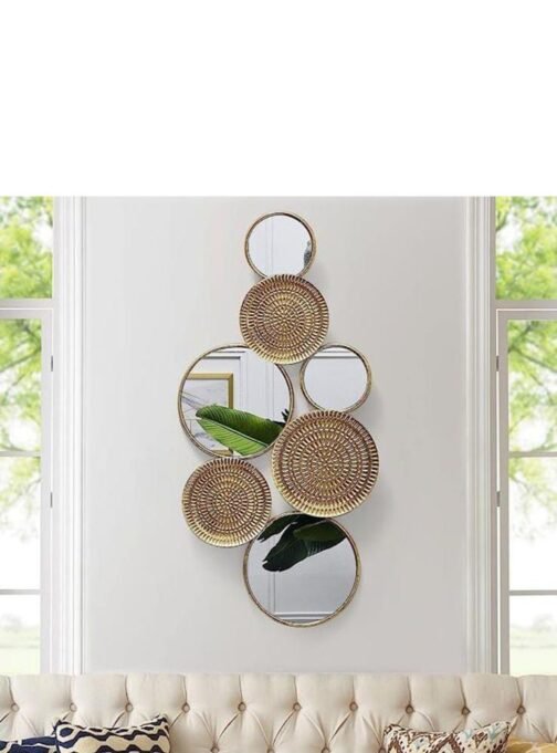 Phooldaan Decor | Platter Golden Iron Glass Decorative Mirror