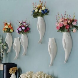 Phooldaan |  Fish Garneck Hanging Flower Planter Pot | Ceramic (White)