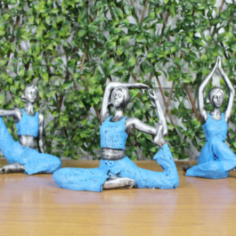 Phooldaan | Yoga Girl Statue Blue | Set of 3 (Resin)