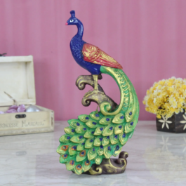 Phooldaan |  Peacock Statue For Table Decor (Polyresin) | Set of 3 Piece