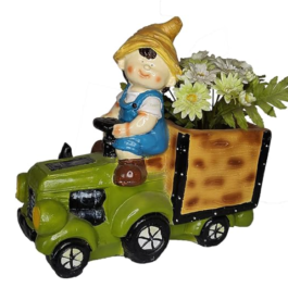 Phooldaan | Wonderland Boy Planter on Cart | Polyresin
