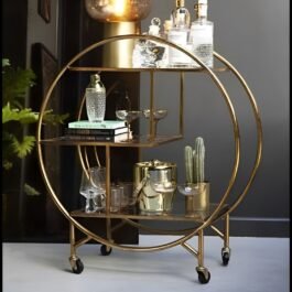 Golden Round Rolling Bar Trolley