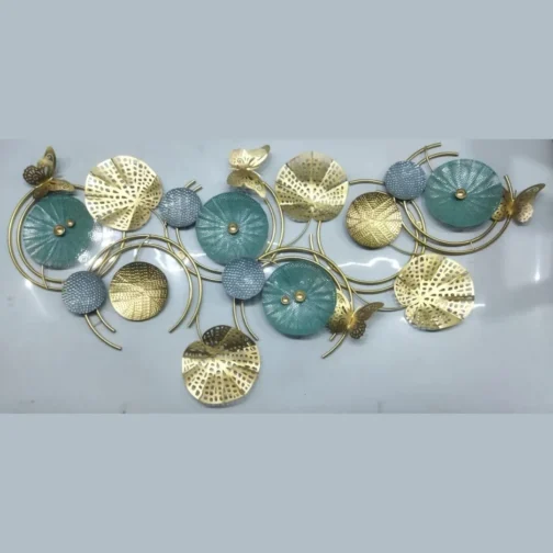 Phooldaan Decor | Metal Art Plate Golden Flower Butterfly Wall Creative Decor