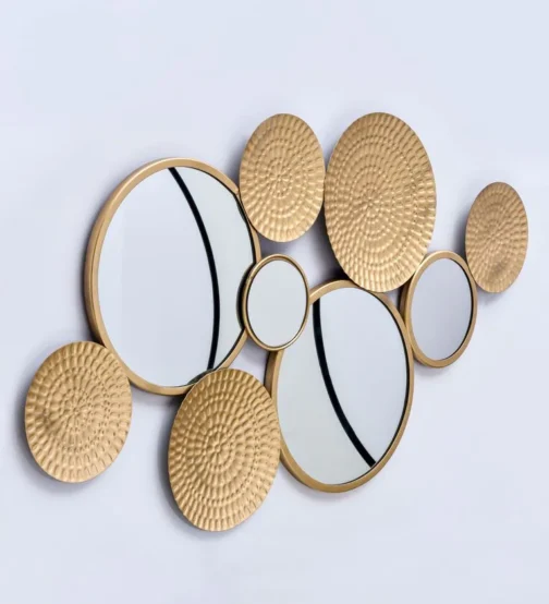 Phooldaan Decor | Platter Golden Iron Glass Decorative Mirror - Image 2