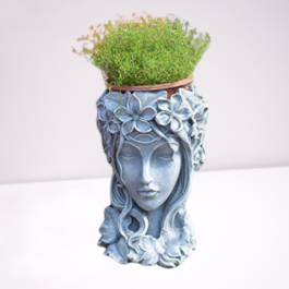 Phooldaan | Half Face Closed Eyes Girl Flower Planter Vase | Resin | 17 Inches