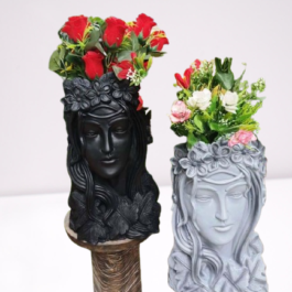 Phooldaan | Half Face Closed Eyes Girl Flower Planter Vase | Resin | 17 Inches