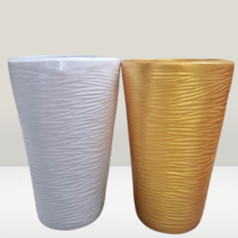 Phooldaan | Wave Fiber Pots | Ceramic | 25*15 Inches | Golden and White