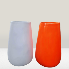 Phooldaan | U Shaped Fiber Pots | Ceramic | 25*11 Inches | orange and White