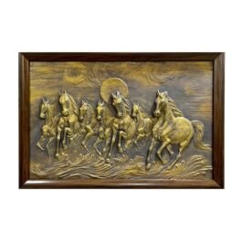 Phooldaan  | 7 Running Golden Horse Wall Frame | 3*2 Feet