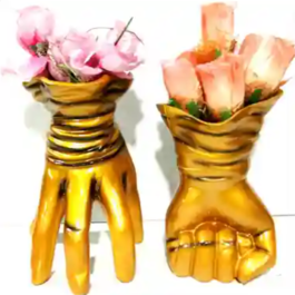 Phooldaan | Golden Hand Flower Vase Resin | Set of 2