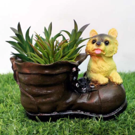 Phooldaan | Cute Pup on Shoe Flowerpot | Multicolor | Resin