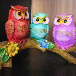 Phooldaan | 3 Owl Family on Branch | 8-11 Inches | Multicolor