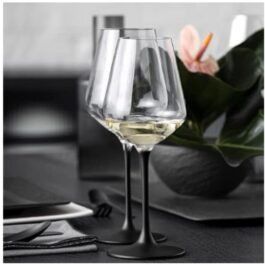 Crystal:Clear Black Stem Wine Glass | Set of 4