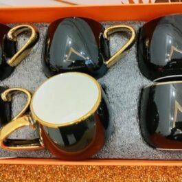 Elegant Tea Gold Cup Set: Ceramic Skylight x6