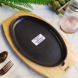 Iron Oval Pan With Sizzler Pan With Wooden Base
