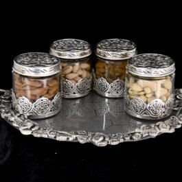 Elegant Oval Tray Set with 4 dry fruits serving Jars