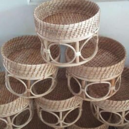Antique Stackable Handwoven  Cane  Serving \ Storage Baskets