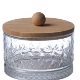 Elegant Glass Jar Bowl With Lid and Wooden Tray Set | Set of 4