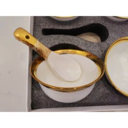 Elegant Set of 6 Ceramic White & Gold Bowls