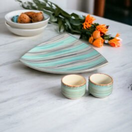 Triangle Serving Platter with 2 Dip Bowls Combo