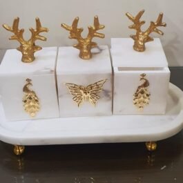 White Marble Spice Containers Set With Tray