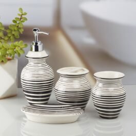 Ceramic Bathroom Set: Soap Dispenser, Toothbrush Holder, Sop Dish and Tumbler