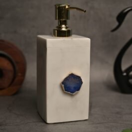 Sleek White Marble Soap Bottle with Vibrant Agate Stone