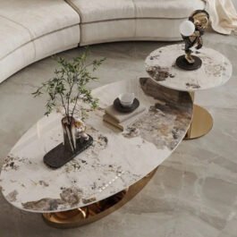 Buy Set of 2 White Marble Golden Stand Nesting Tables
