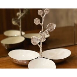 Stylish Aluminum Silver Floral 3 Serving Bowl Set
