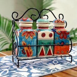 Hand Painted Spice Jars on Stand: Home Accent