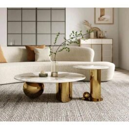 Contemporary White Golden Round Nesting Table