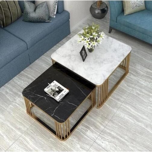 Elegant White & Black Marble Nesting Tables