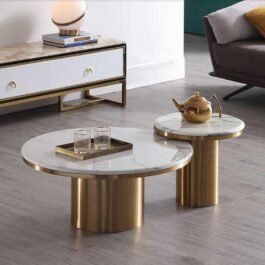 Elegant White Marble Nesting Table with Gold Stand