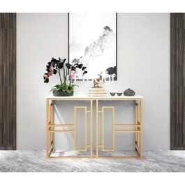 Elegant White Marble and Gold Console Table