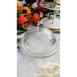 Stylish Clear & Gold Ribbed Cloche Plate Set