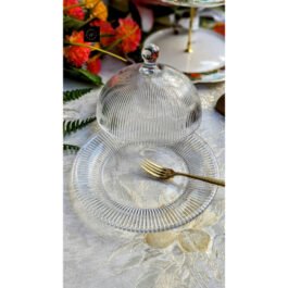Stylish Clear & Gold Ribbed Cloche Plate Set