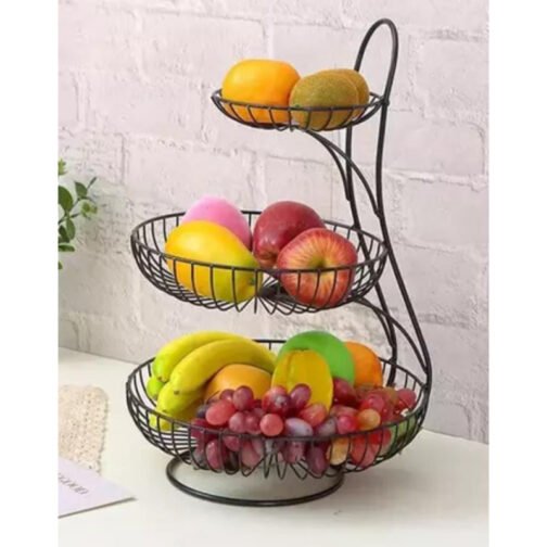 High Grade Steel 3-Tier Fruit & Veg Basket - Elegant Storage Solution - Image 2