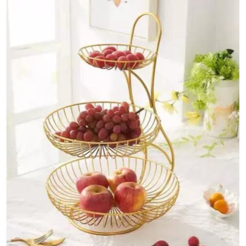 High Grade Steel 3-Tier Fruit & Veg Basket - Elegant Storage Solution