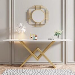 Sleek Gold Console Table with White Marble Top