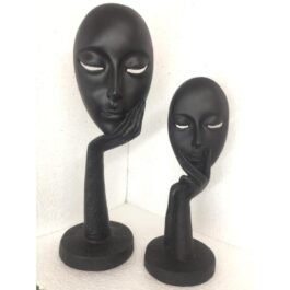 Lady Face Human Statue Black – (Set of 2)