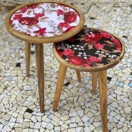 wooden Floral Hand Crafted Side Table Set