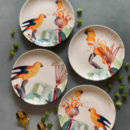 Exquisite Printed Ceramic Dessert Plates | Set of 4