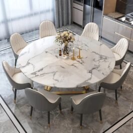 8 Seate White Marble Round Table for Stylish Dining Space