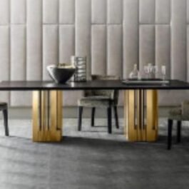 Metal Base Rectangular Dining Table With Marble Top