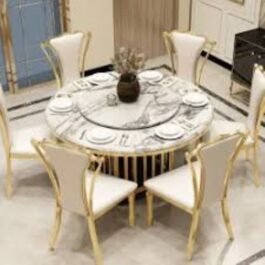 Stylish Round White Marble Dining Set