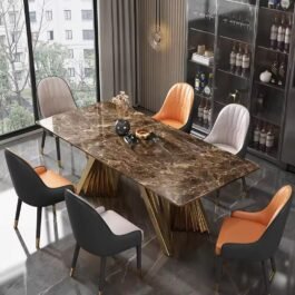 Dining Table with Marble Top & Stainless Steel Pedestal Rectangle