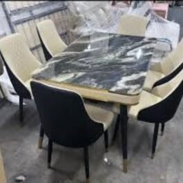 Dining Table Marble Top with 6-Seater Leather Chairs