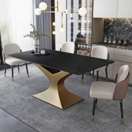 Dining Table and Chair Combination with Rectangular Italian Stone Top