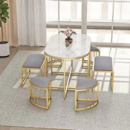 Metal Frame Marble Top Oval Dining Table