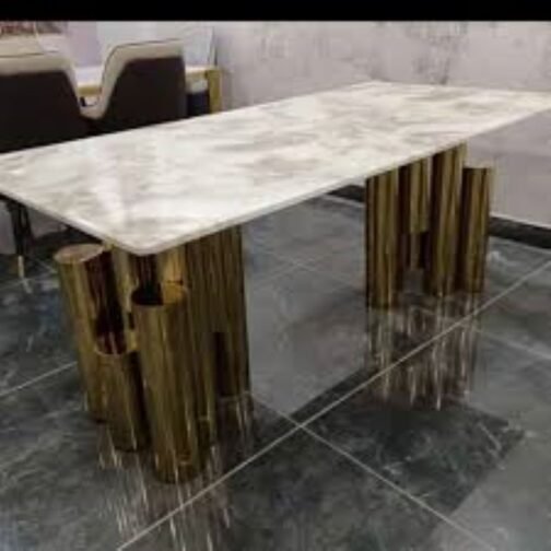 Dining TableWhite Rectangular Marble and Gold metal Base